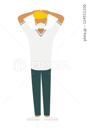 リーゼントの男性看護師が頭の後ろで手を組むシンプルなイラスト 124551100