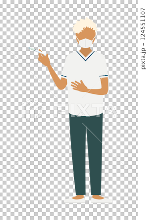 A simple illustration of a platinum blonde female nurse giving an injection 124551107