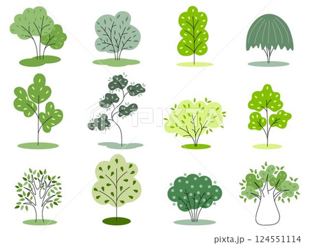Set of spring trees in flat style with green leaves 124551114