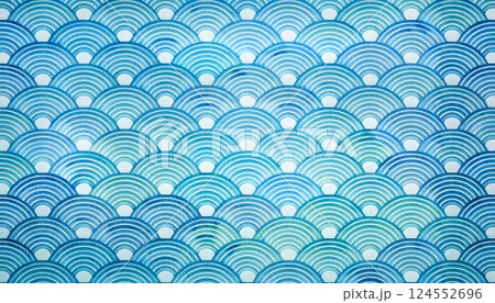 水彩風の青海波模様 124552696
