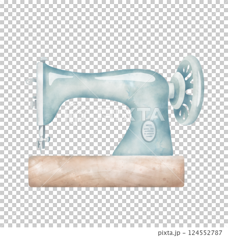Sewing machine watercolor illustration isolated on white background. Dressmaker instrument, atelier equipment in vintage style. Clipart for retro fashion design. Sewing machine watercolor illustration isolated on white background. Dressmaker instrument, atelier equipment in vintage style. Clipart for retro fashion design. 124552787