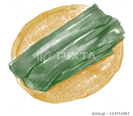 ざるに乗った美味しそうな昆布の手描き水彩イラスト 124552861