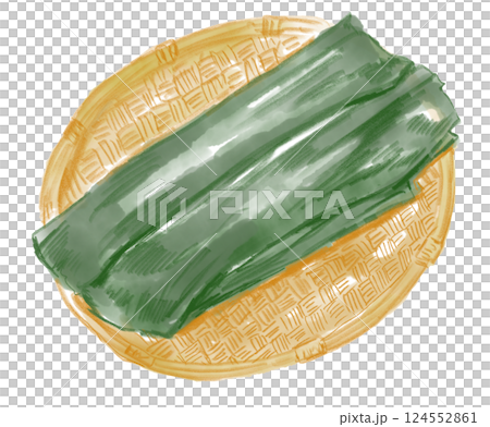ざるに乗った美味しそうな昆布の手描き水彩イラスト 124552861