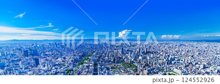ミナミ から 大阪平野 と 大阪 の 街並み を 一望 する 【 関西 の 都市風景 】 124552926