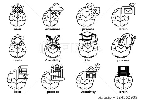 Set of illustrations in the concept of brain and things in line art style Set of illustrations in the concept of brain and things in line art style 124552989