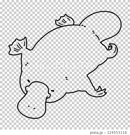泳ぐシンプルで可愛いカモノハシのイラスト　線画のみ 124553118