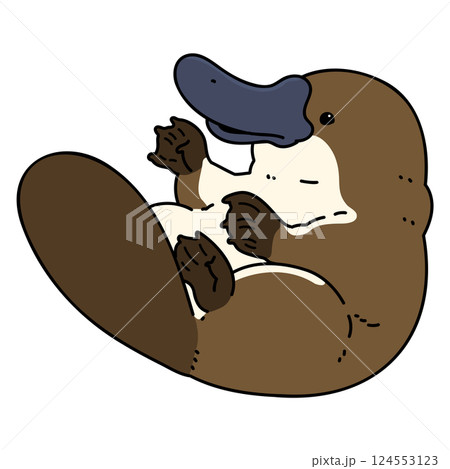 シンプルで可愛いフワフワのカモノハシのイラスト　主線あり 124553123