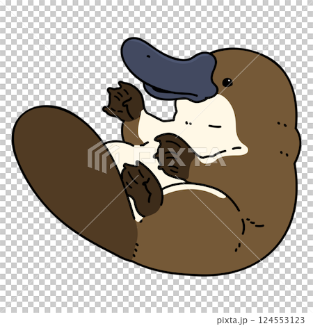 シンプルで可愛いフワフワのカモノハシのイラスト　主線あり 124553123