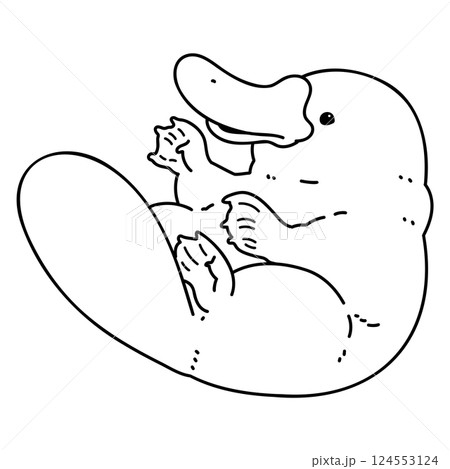 シンプルで可愛いフワフワのカモノハシのイラスト　線画のみ 124553124