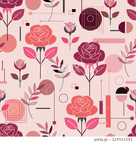 Romantic rose print. Floral seamless pattern. Design for fashion textiles, fabric, print, graphics, backgrounds and crafts. Vector illustration 124553191