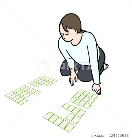 競技かるたの札を取る際の構えのイメージイラスト素材 124553628