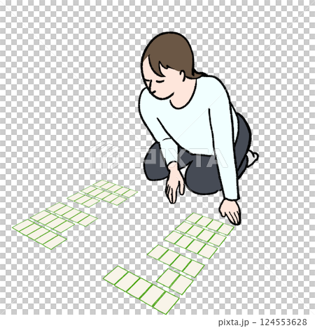 競技かるたの札を取る際の構えのイメージイラスト素材 124553628