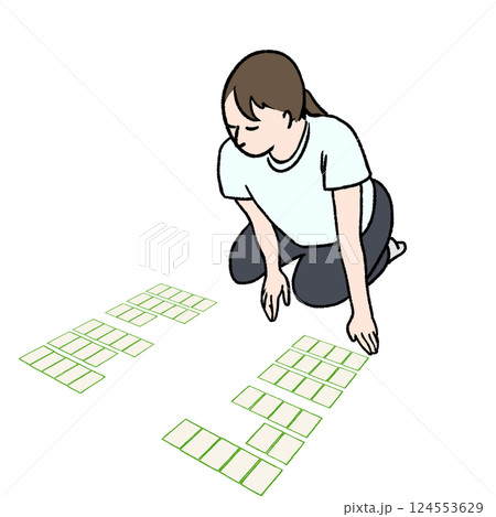 競技かるたの札を取る際の構えのイメージイラスト素材 124553629