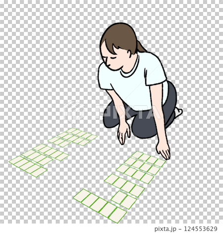 競技かるたの札を取る際の構えのイメージイラスト素材 124553629