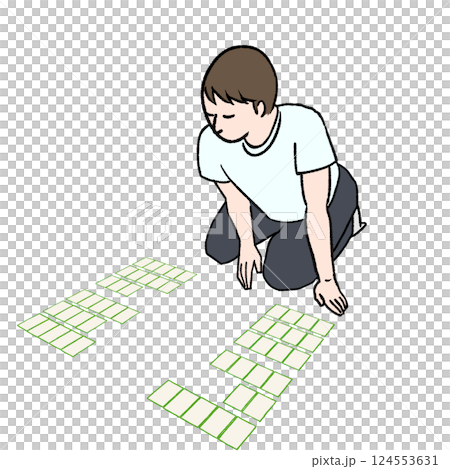 競技かるたの札を取る際の構えのイメージイラスト素材 競技かるたの札を取る際の構えのイメージイラスト素材 124553631