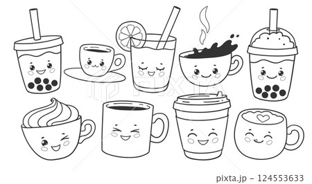Cute Drinks Line Art Set 124553633
