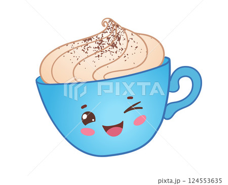 Cute Blue Cup with Whipped Cream 124553635