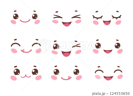 Set of Cute Kawaii Faces 124553650
