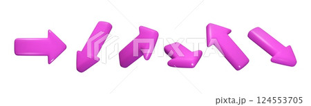 3d cursor. Arrow purple color, holographic mouse button click or keyboard pointer. Y2K select emoji, internet motion link. UI sign. Navigation isolated glossy pictogram elements. Vector icon 124553705