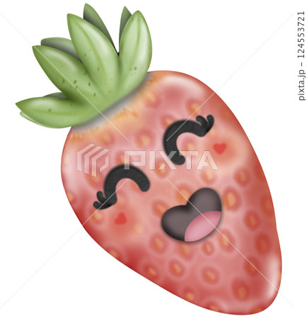 Set Cute Playful Cartoon Fruit Character summer with Big Eyes and Friendly  Face to hand drawn style. 124553721
