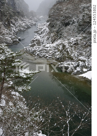 雪化粧した大歩危峡 124553802