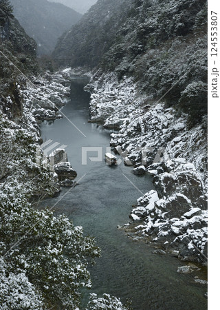 雪化粧の奇岩入り組む大歩危峡を遊覧 雪化粧の奇岩入り組む大歩危峡を遊覧 124553807