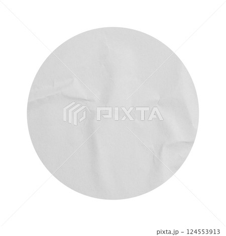 Blank White round crumpled paper promotion sticker label cutout isolated on a transparent background Blank White round crumpled paper promotion sticker label cutout isolated on a transparent background 124553913