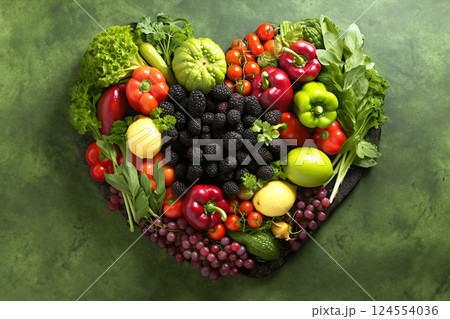 Heart shape made of fresh vegetables. Healthy food concept. Heart shape made of fresh vegetables. Healthy food concept. 124554036