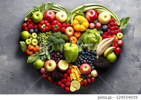 Heart shape made of fresh vegetables. Healthy food concept 124554039
