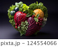 Heart shape made of fresh vegetables on dark background. Healthy food concept. top view 124554066