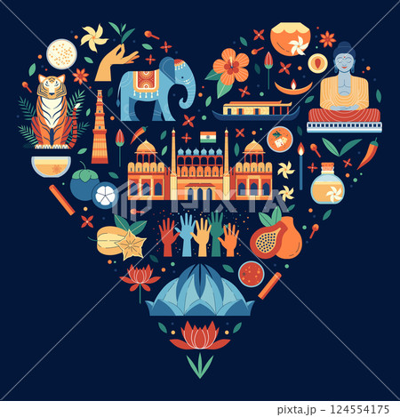 I love India Travel Card with Landmarks Icons I love India Travel Card with Landmarks Icons 124554175