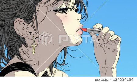 化粧をしている（口紅をつけている）若い女性