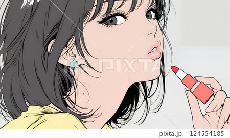 化粧をしている（口紅をつけている）若い女性