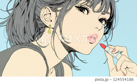 化粧をしている（口紅をつけている）若い女性