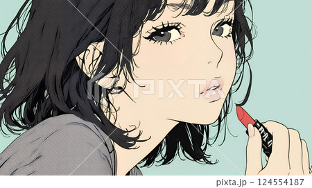 化粧をしている（口紅をつけている）若い女性