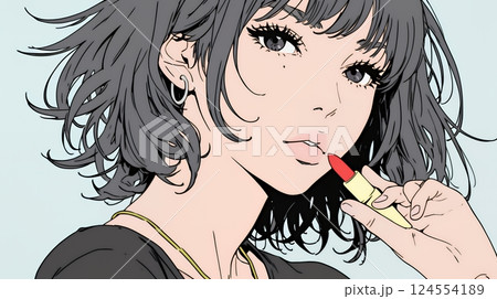 化粧をしている（口紅をつけている）若い女性