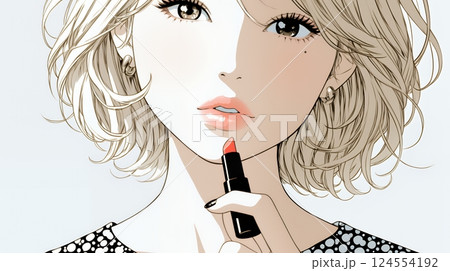 化粧をしている（口紅をつけている）若い女性