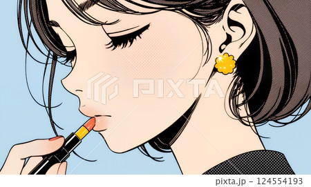 化粧をしている（口紅をつけている）若い女性