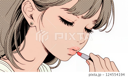 化粧をしている（口紅をつけている）若い女性