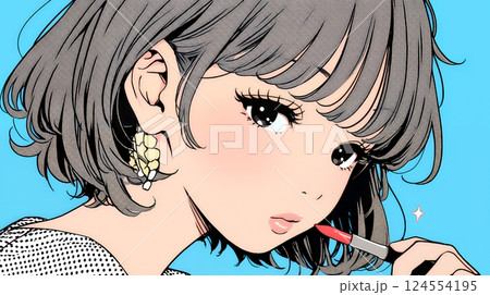 化粧をしている（口紅をつけている）若い女性
