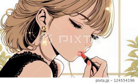化粧をしている（口紅をつけている）若い女性