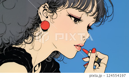 化粧をしている（口紅をつけている）若い女性