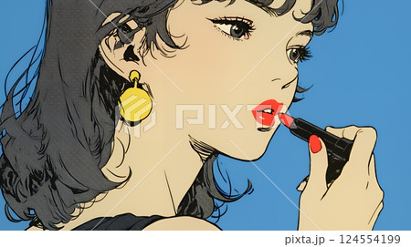 化粧をしている（口紅をつけている）若い女性