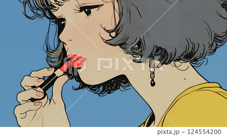 化粧をしている（口紅をつけている）若い女性