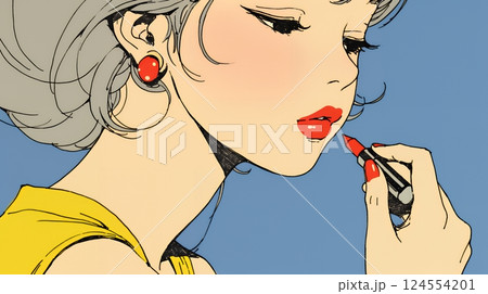 化粧をしている（口紅をつけている）若い女性