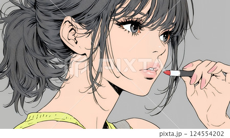 化粧をしている（口紅をつけている）若い女性