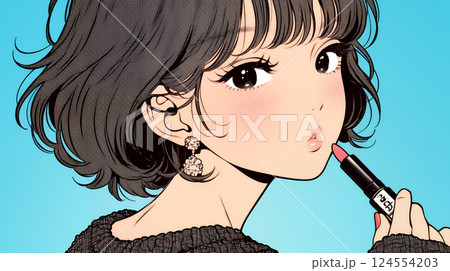 化粧をしている（口紅をつけている）若い女性