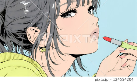化粧をしている（口紅をつけている）若い女性