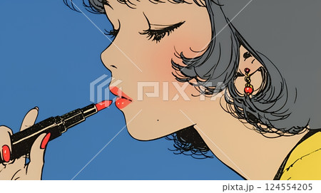 化粧をしている（口紅をつけている）若い女性