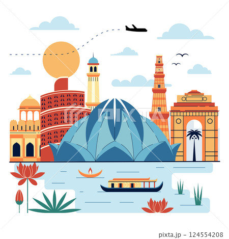 India Travel Scene with Tourist Attractions 124554208